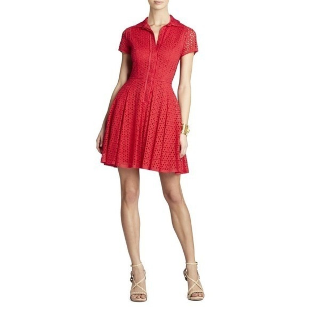 BCBGMAXAZRIA Red Dasha Fit & Flare Shirt Dress US 0